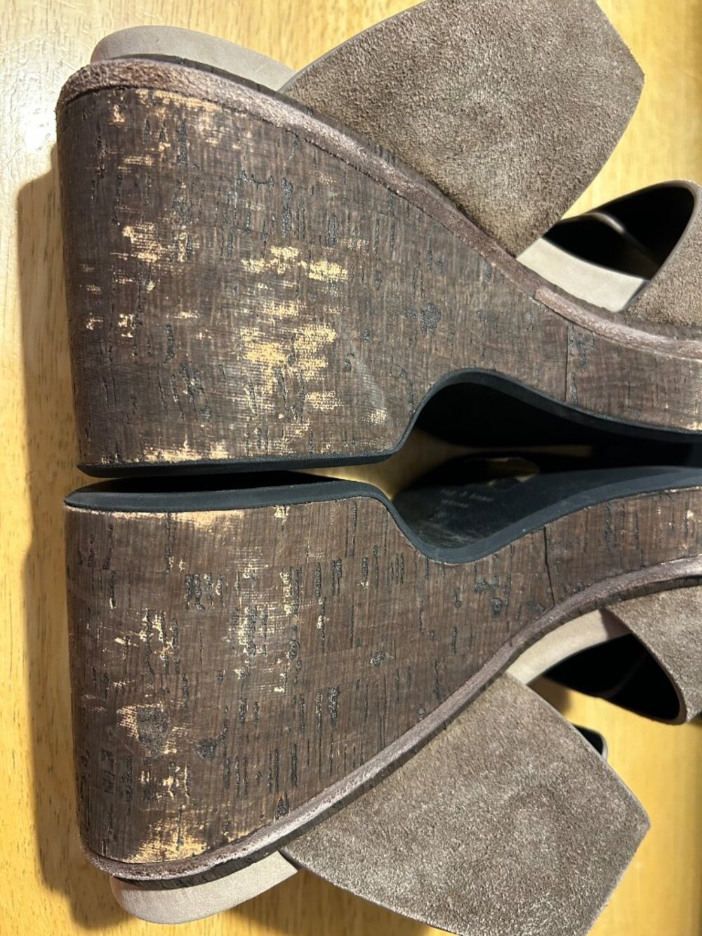 Womens Rag & Bone Taupe Suede Gold Button Platform Wedge Slide Sandals 39 US/9 - Picture 12 of 14